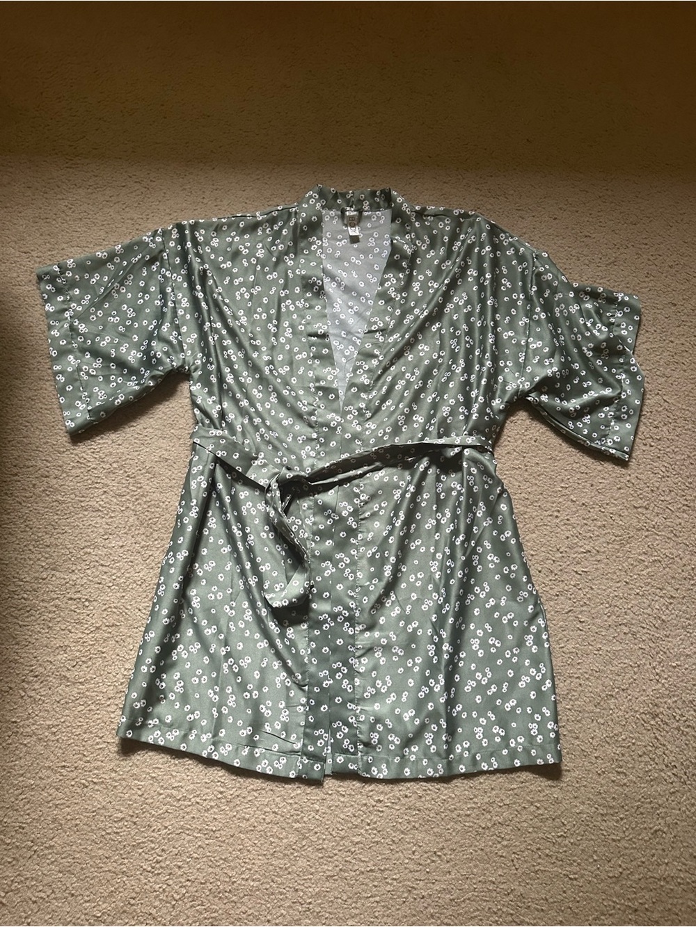 Cotton On Body Sage Green Floral Wrap Robe with Belt